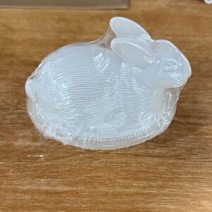 White Glass Bunny Figurine Decorative Dish